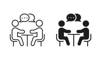 Mensch Ressource Silhouette und Linie Symbol Satz. Job Interview Treffen Piktogramm. Rekrutierung verwalten, finden Arbeit Symbol. Arbeitgeber mieten Mitarbeiter. editierbar Schlaganfall. isoliert Vektor Illustration.