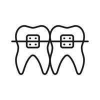 Hosenträger Zähne Linie Symbol. Kieferorthopädie befestigen, Zahn Pflege und medizinisch Kiefer Korrektur linear Piktogramm. Zahnheilkunde Gliederung Symbol. Dental Behandlung unterzeichnen. editierbar Schlaganfall. isoliert Vektor Illustration.