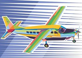 buntes Flugzeug im Pop-Art-Stil isoliert auf schwarzem Hintergrund vektor