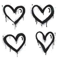 Reihe von Graffiti-Herzen-Schildern, die in Schwarz auf Weiß lackiert sind. Liebesherz-Drop-Symbol. isoliert auf weißem Hintergrund. Vektor-Illustration vektor