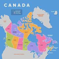 färgrik kanada Karta med omgivande gränser vektor