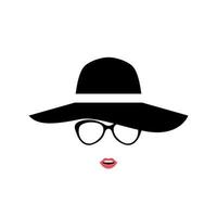 Porträt der Dame im stilvollen Hut und in der Brille. Frauenikone lokalisiert auf weißem Hintergrund. vektor