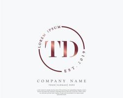 första td feminin logotyp skönhet monogram och elegant logotyp design, handstil logotyp av första signatur, bröllop, mode, blommig och botanisk med kreativ mall vektor