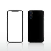 modern realistisk svart pekskärm mobiltelefon tablet smartphone på vit bakgrund. telefonens främre och bakre sida isolerad. vektor