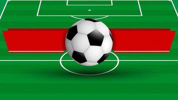 mall för turnering med fotboll boll på bakgrund av sporter fotboll fält med band för meddelande av namn av lag. vektor