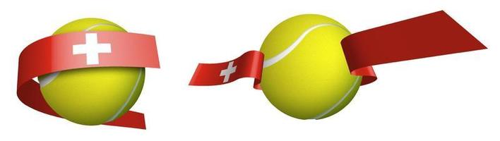 Sport Tennis Ball im Bänder mit Farben schweizerisch Flagge. Bewertung von Sportler im Rangliste. Welt Tennis Wettbewerbe. isoliert Vektor auf Weiß Hintergrund