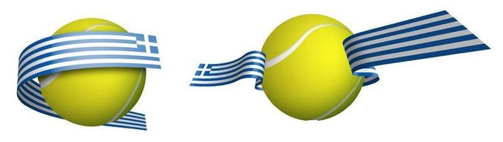 Sport Tennis Ball im Bänder mit Farben Griechenland Flagge. Sportler im Tennis. isoliert Vektor auf Weiß Hintergrund