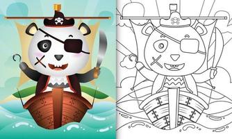 Malbuch für Kinder mit einem niedlichen Piratenpanda-Bärencharakter vektor