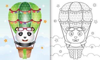 målarbok för barn med en söt panda på varmluftsballong vektor