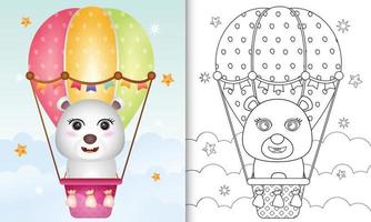 Malbuch für Kinder mit einem niedlichen Eisbären auf Heißluftballon vektor