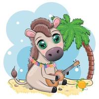 ein süß Esel im ein Blume Kranz mit ein Gitarre, ein Hula Tänzer von Hawaii. Sommer- Karte zum das Festival, Reise Banner vektor