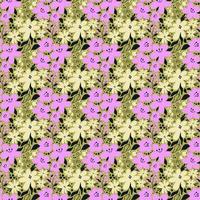 sömlös vektor blommig mönster. prydnad av lila och gul blommor på en grön bakgrund.