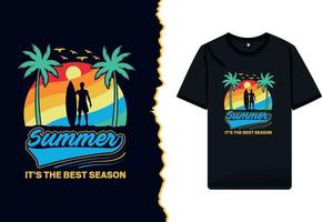 sommar säsong vektor t-shirt design med handflatan träd för en strand fest. typografi hav strand illustration och semester begrepp retro färgrik årgång skriva ut på skjorta mall.
