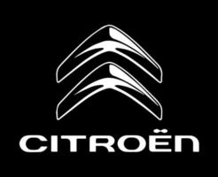 citroen varumärke logotyp bil symbol med namn vit design franska bil vektor illustration med svart bakgrund