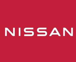 Nissan Marke Logo Auto Symbol Name Weiß Design Japan Automobil Vektor Illustration mit rot Hintergrund