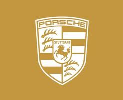 porsche logotyp varumärke bil symbol vit design tysk bil vektor illustration med guld bakgrund