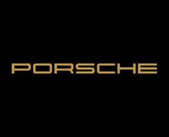 porsche logotyp varumärke bil symbol namn guld design tysk bil vektor illustration med svart bakgrund