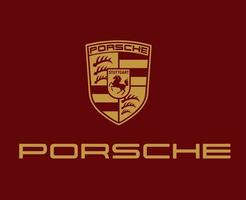 porsche logotyp varumärke symbol med namn guld design tysk bil bil vektor illustration med röd bakgrund