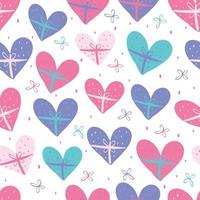 sömlös valentinmönsterbakgrund med färgrik handritad hjärtform vektor