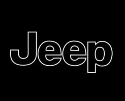 jeep varumärke logotyp bil symbol namn vit design USA bil vektor illustration med svart bakgrund