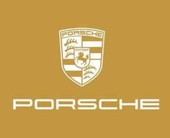 porsche Logo Marke Symbol mit Name Weiß Design Deutsche Auto Automobil Vektor Illustration mit Gold Hintergrund