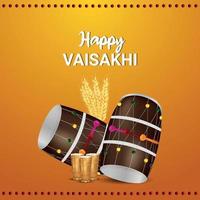 glad vaisakhi firande platt design med trumma vektor