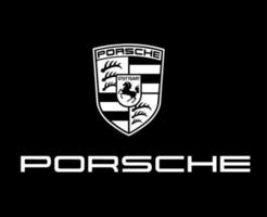 porsche Logo Marke Symbol mit Name Weiß Design Deutsche Auto Automobil Vektor Illustration mit schwarz Hintergrund