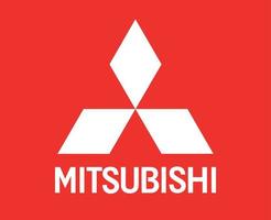 Mitsubishi Logo Marke Symbol mit Name Weiß Design Japan Auto Automobil Vektor Illustration mit rot Hintergrund