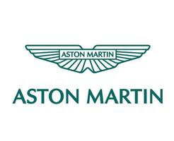 aston Martin varumärke logotyp symbol grön med namn design brittiskt bilar bil vektor illustration