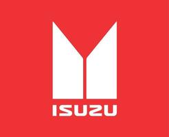 isuzu varumärke logotyp bil symbol med namn vit design japan bil vektor illustration med röd bakgrund