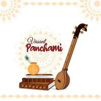 vasant panchami kreativer Header mit saraswati veena vektor