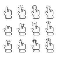 Vektor Cartoon Finger Maus Cursor in verschiedenen Gesten für mobile Touchscreen-Geräte