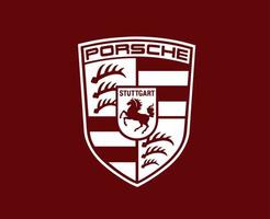 porsche Logo Marke Auto Symbol Weiß Design Deutsche Automobil Vektor Illustration mit rot Hintergrund