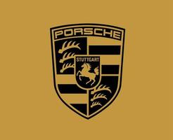 porsche logotyp varumärke bil symbol svart design tysk bil vektor illustration med guld bakgrund