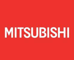 Mitsubishi Marke Logo Auto Symbol Name Weiß Design Japan Automobil Vektor Illustration mit rot Hintergrund