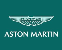 aston Martin varumärke logotyp symbol vit med namn design brittiskt bilar bil vektor illustration med grön bakgrund