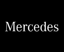Mercedes Benz Marke Logo Symbol Weiß Name Design Deutsche Auto Automobil Vektor Illustration mit schwarz Hintergrund