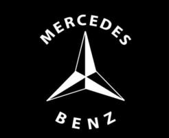 mercedes benz varumärke logotyp bil symbol med namn vit design tysk bil vektor illustration med svart bakgrund