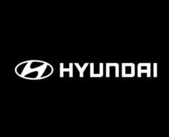 hyundai varumärke logotyp bil symbol med namn vit design söder koreanska bil vektor illustration med svart bakgrund