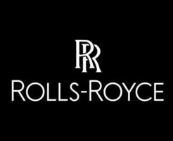 rullar royce varumärke logotyp bil symbol med namn vit design brittiskt bil vektor illustration med svart bakgrund