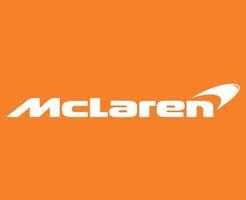 mclaren Marke Logo Auto Symbol Name Weiß Design britisch Automobil Vektor Illustration mit Orange Hintergrund