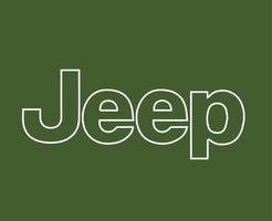 jeep varumärke logotyp bil symbol namn vit design USA bil vektor illustration med grön bakgrund