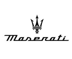 Maserati Symbol Marke Logo mit Name schwarz Design Italienisch Auto Automobil Vektor Illustration