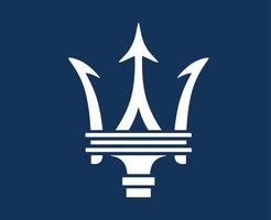 Maserati Marke Logo Auto Symbol Weiß Design Italienisch Automobil Vektor Illustration mit Blau Hintergrund