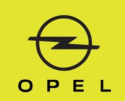 opel varumärke logotyp bil symbol med namn svart design tysk bil vektor illustration med gul bakgrund