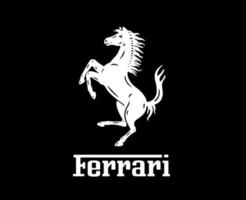 Ferrari Marke Logo Symbol mit Name Weiß Design Italienisch Auto Automobil Vektor Illustration mit schwarz Hintergrund