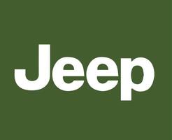 Jeep Marke Logo Auto Symbol Weiß Design USA Automobil Vektor Illustration mit Grün Hintergrund