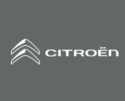 Citroen Logo Marke Symbol mit Name Weiß Design Französisch Auto Automobil Vektor Illustration mit grau Hintergrund