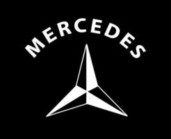 mercedes logotyp varumärke symbol med namn vit design tysk bil bil vektor illustration med svart bakgrund