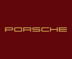 porsche Logo Marke Auto Symbol Name Gold Design Deutsche Automobil Vektor Illustration mit rot Hintergrund